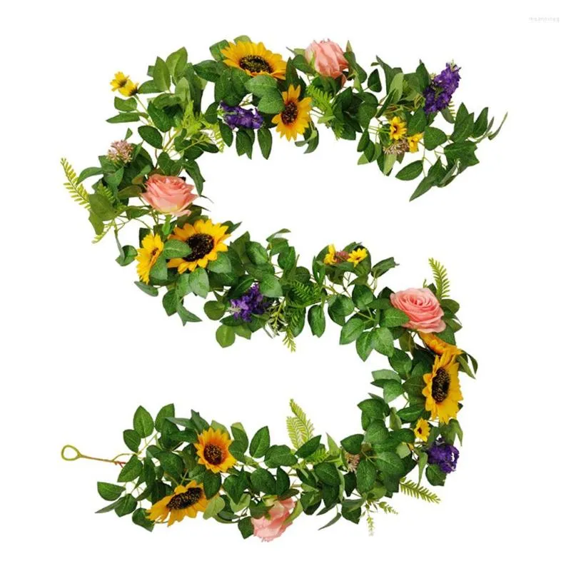 Decorative Flowers Wall Door Simulation Artificial Sunflower Vine With Leaves Home Decor Bouquet Hanging Garland Flower Nordic Style Wedding