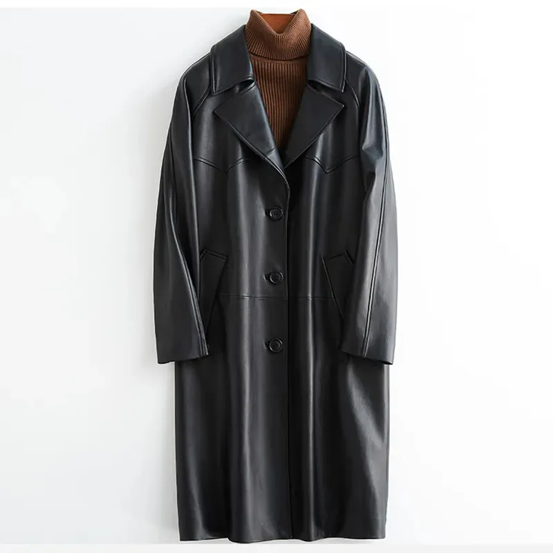 Płaszcze damskie Lautaro wiosna jesienna czarna, duża skórzana skórzana płaszcz dla kobiet raglan rękaw lapa luźna swobodna stylowa koreańska moda 231128