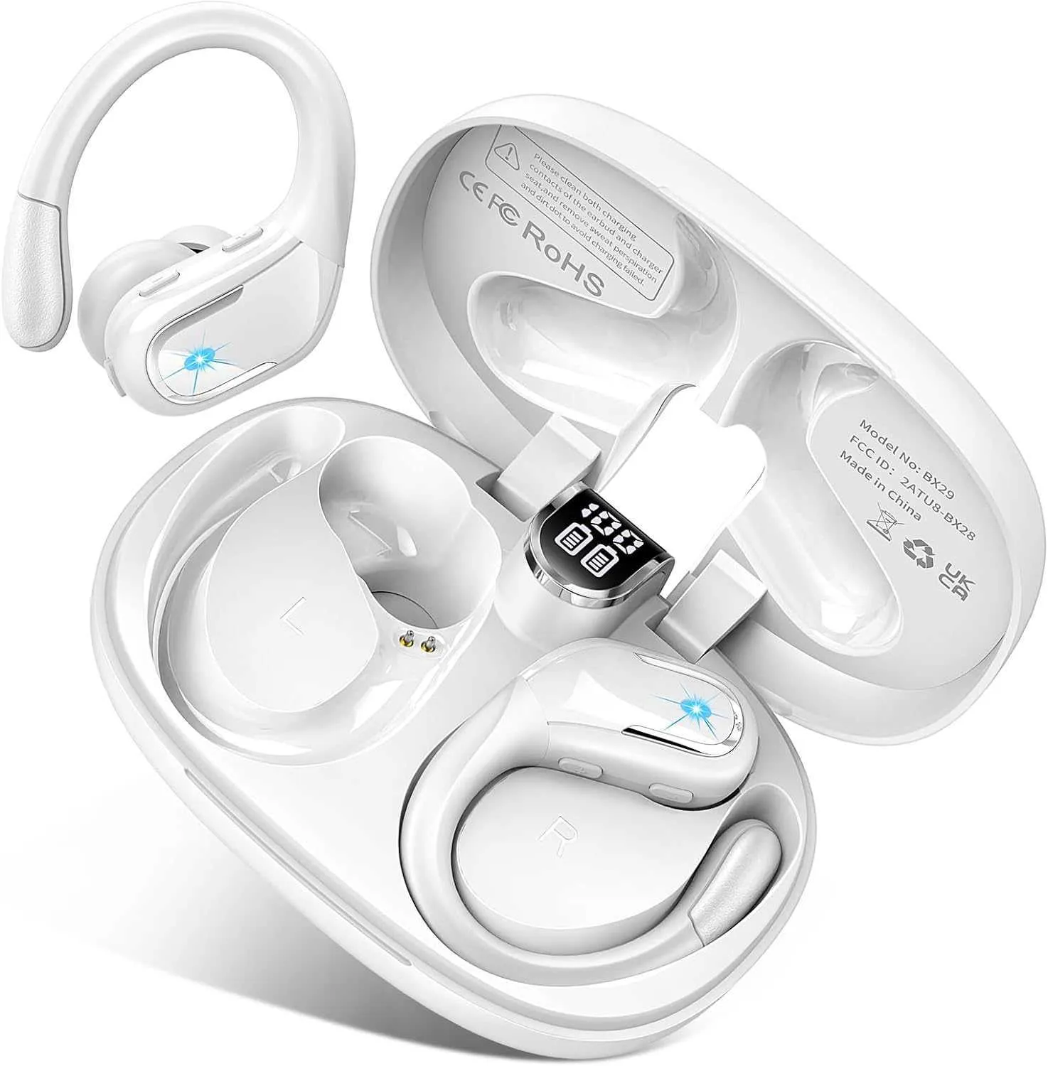 Bluetooth headphones wireless headset noise canceling display screen show power waterproof long life ear hanging headset 30MH4