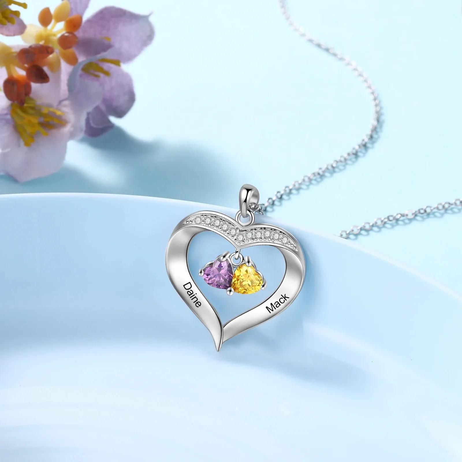 Necklaces : Personalized Mother s Necklace with 2 Birthstone ...