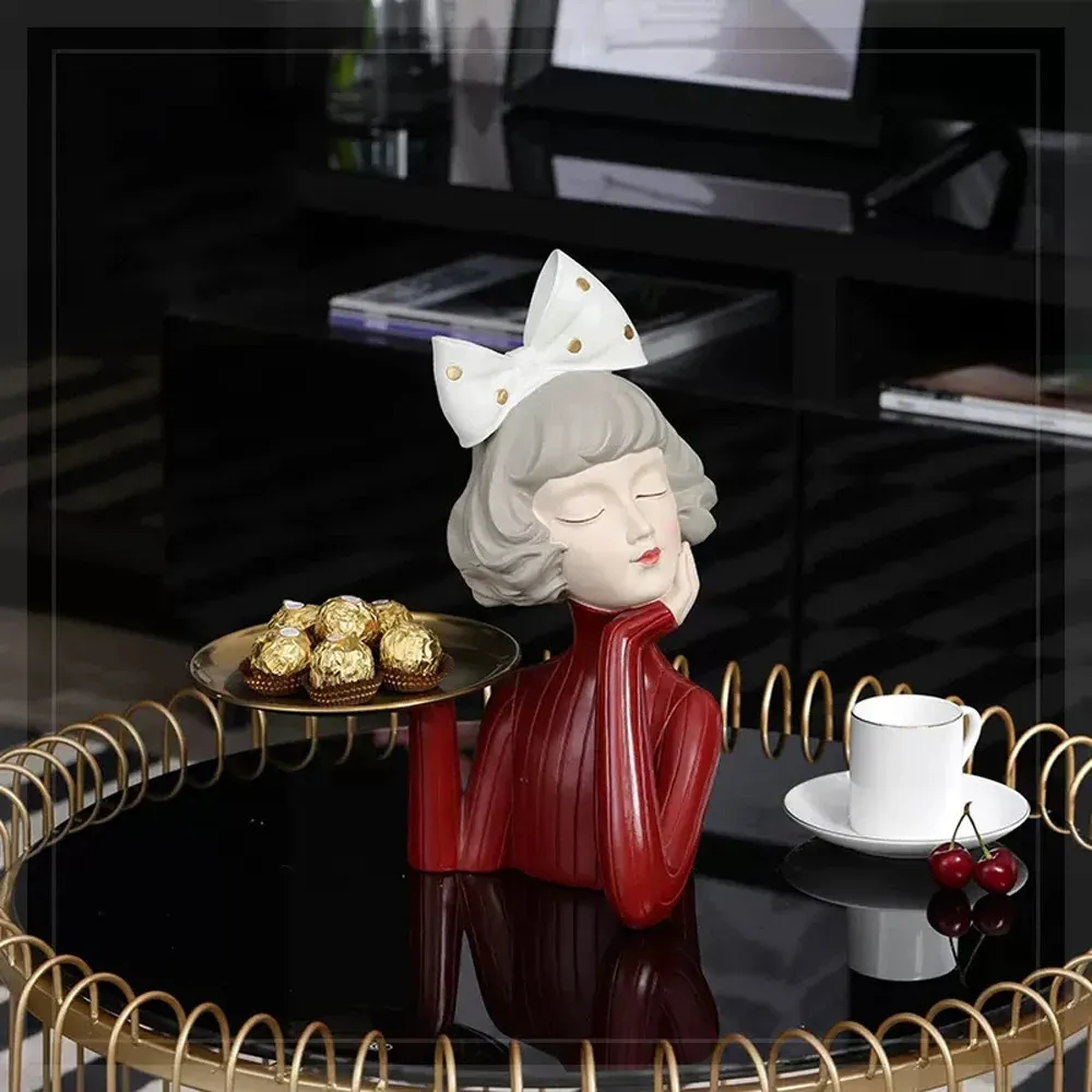 Decorative Objects Figurines 3D Pretty Girl Statue Home Decoration Figurine Miniature Modern Nordic Sculpture Table Decor Living Room Desk Storage 231129