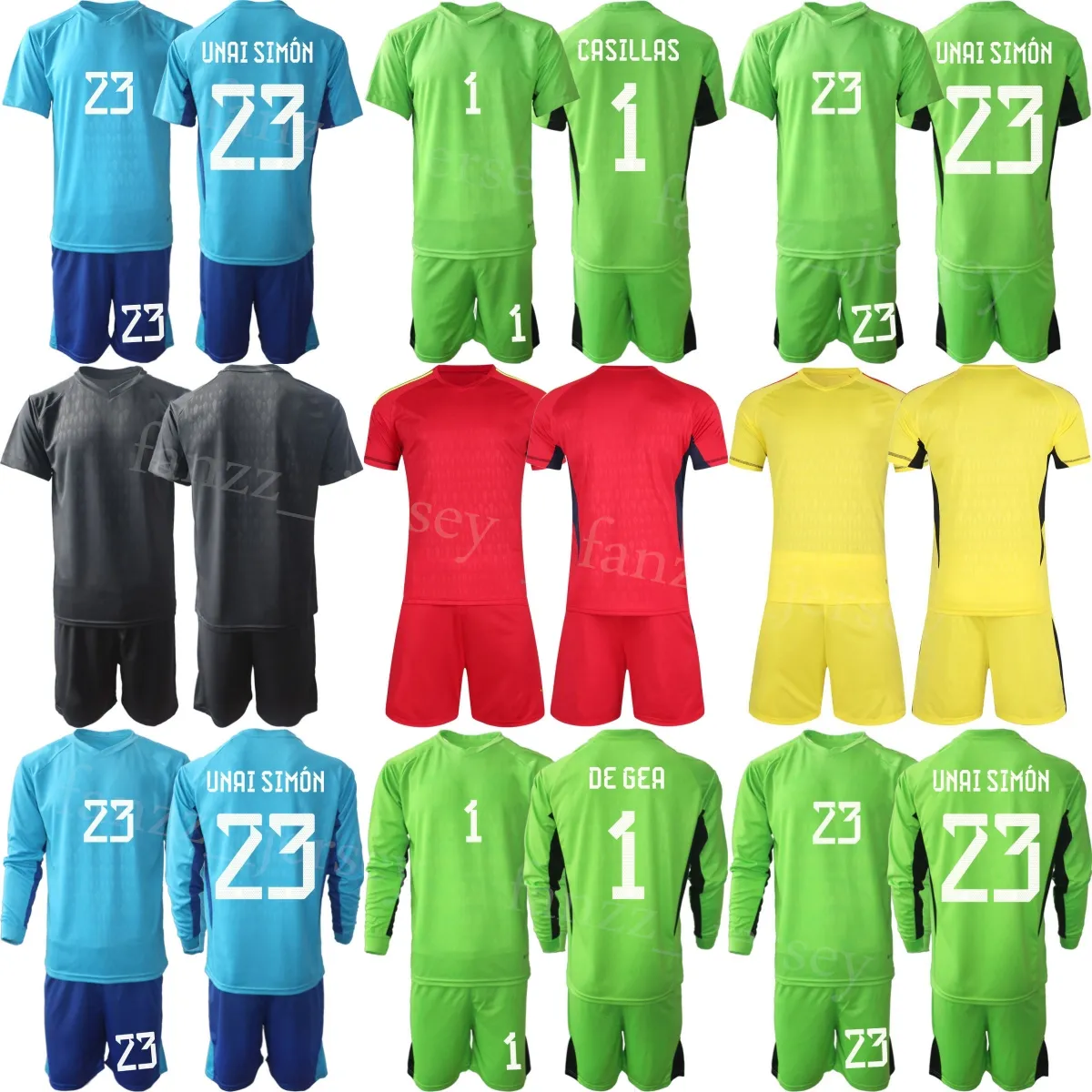 Seleção Nacional GK Espanha Manga Longa Futebol Iker Casillas Jersey Set Goleiro Pepe Reina Kepa Arrizabalaga David Raya David de Gea Camisa de Futebol Kits 23/24 Masculino Criança