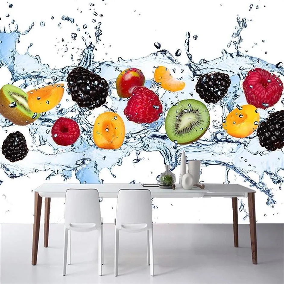 Bakgrundsbilder PO Bakgrund 3D Frukt faller i vattenbakgrund Vägg Mural Restaurang Cafe Kitchen Home Decor Tyg Modernt omslag236L