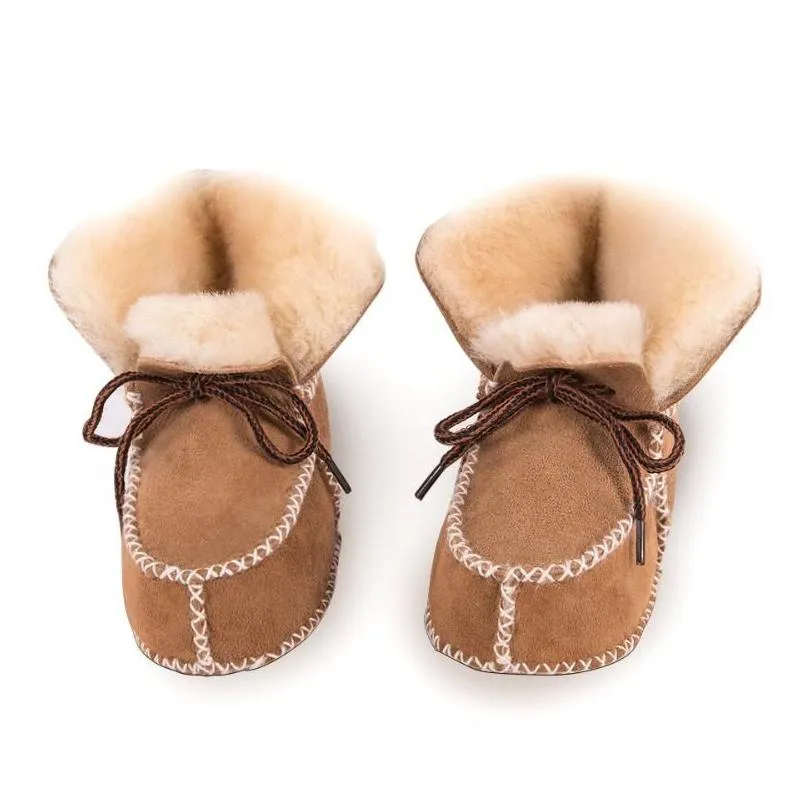 First Walkers First Walkers Warm Winter Genuine Leather Wool Fur Baby Boy Boots Toddler Girls Soft Moccasins Shoes With Plush Sheepski Dhcf5