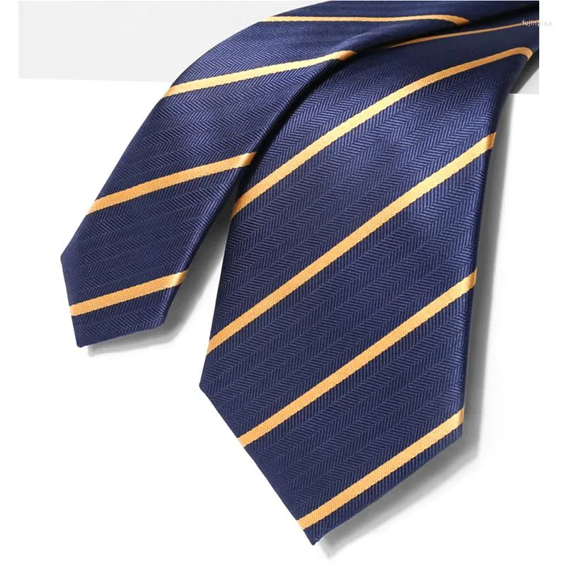 Fliege Luxus Marineblau Gestreifte Krawatte Für Männer 7 CM Hochzeit Business Brand Design Mode Anzug Seide Polyester Krawatte Mit Geschenkbox