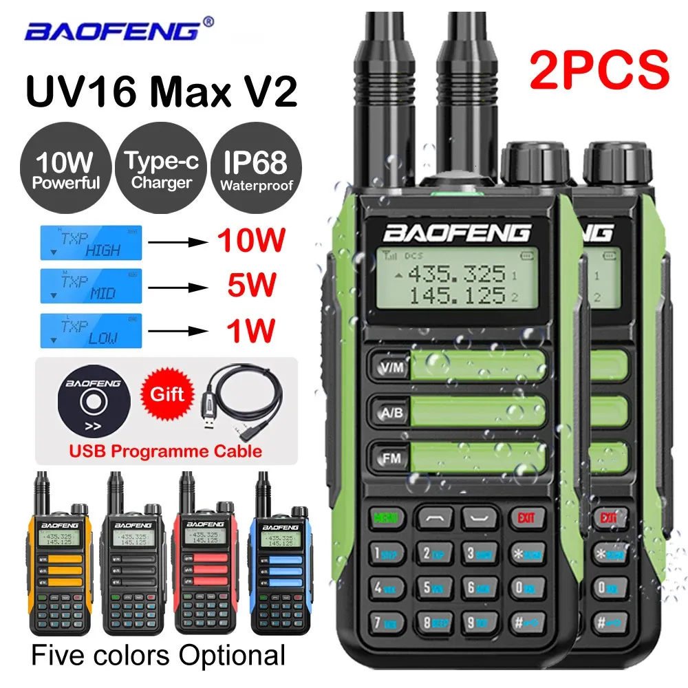 Walkie Talkie 2PACK BaoFeng UV 16 Max V2 Professionelles UV16 Typ-C-Ladegerät Langstrecken-Funkgerät, verbessertes UV5R Pro UV10R 231128