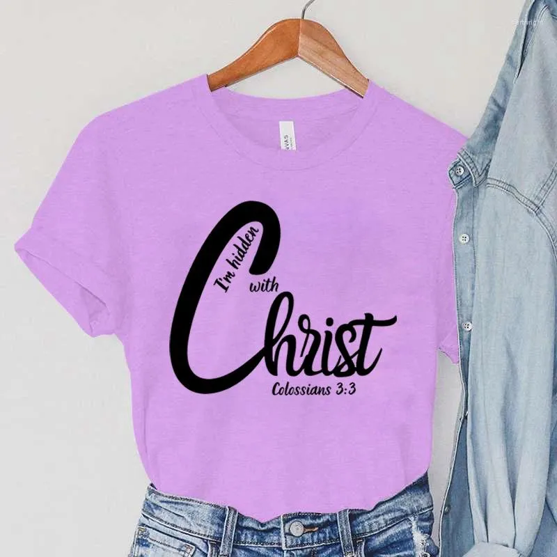 Women's T Shirts Vintage Bible Verses T-Shirts Women Religious TShirts Hidden With Christ Clothing Short Sleeve Christian