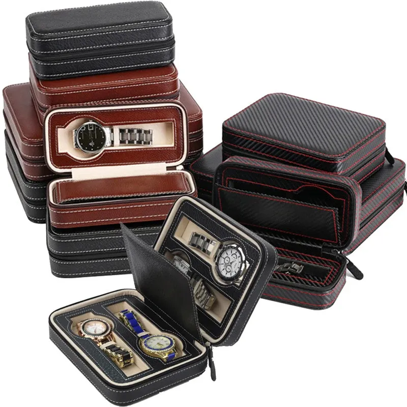 Boîtes à montres 2 4 6 8 10 12 emplacements Boîte de montre portable Boîte de montre à fermeture éclair Rangement de montre de voyage Étui de collection pour voyages d'affaires et cadeaux 231128