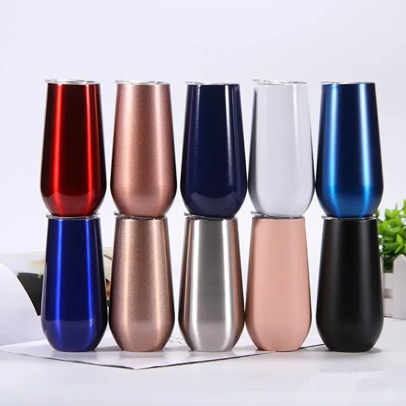 6oz Champagne Flutes Wine Tumbler Stainless Steel tumbler Vaccum Insulated Egg cup Beer Wine Drinking Cup with lids