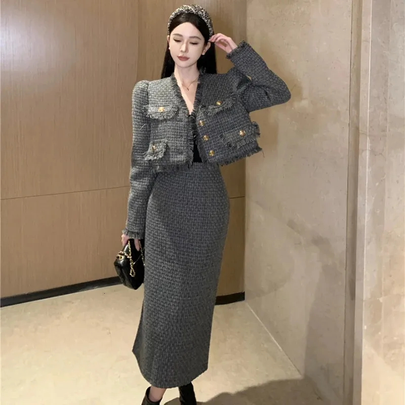 Set Di Due Pezzi Di Tweed Women Gonna A Una Linea A Line Con