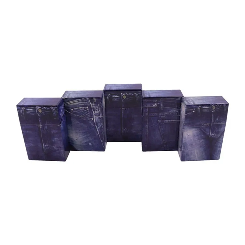 Patrón de jeans coloridos Estuche de plástico para cigarrillos Hierba seca Tabaco Especias Miller Caja de almacenamiento Cerradura portátil Estuches con tapa Diseño innovador Contenedor para fumar