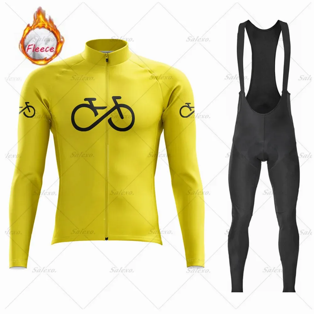 Cykeltröja sätter vinterteamset termiska fleece kläder långärmad vägbyxor bib cykellräkt mtb maillot jacka 231128