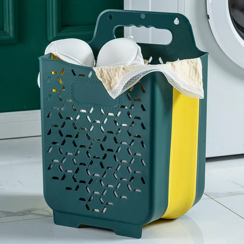 Organization Plastic Hollow Foldable Laundry Basket Home Bathroom WallMounted Dirty Clothes Storage Basket Organizer for Underwear Toy