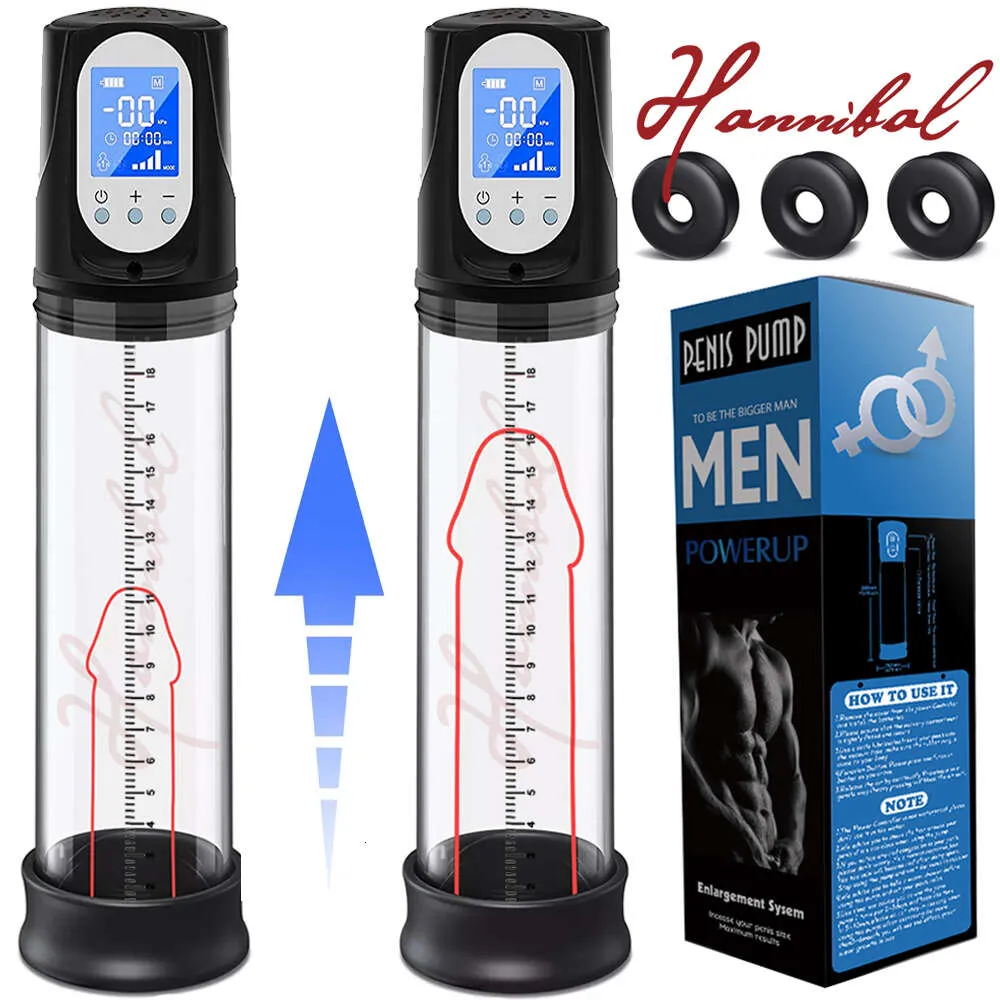Massager zabawek seksu Hannibal LCD Electric Penis Pomp Pomp Male Cup Dick Extender Felargement Fellargente to dla mężczyzn