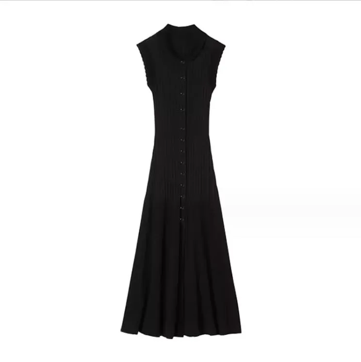 1122 l 2023 vestido de pista outono vestido tripulação pescoço preto sem mangas marca mesmo estilo império vestido feminino moda qianhe