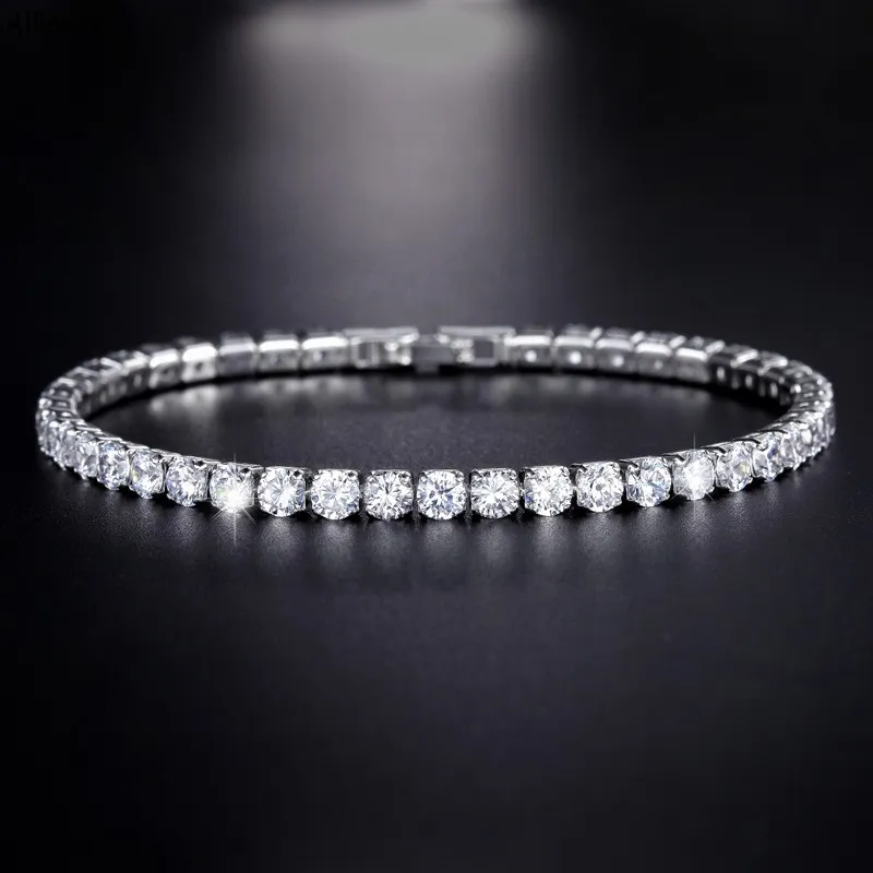 Trendy Crystals Women Bracelets Jewelry 925 Sterling Silver CZ Tennis Bracelet Chains Wedding Fashion Rhinestones Jewelry Ladies Party Gift AL7425