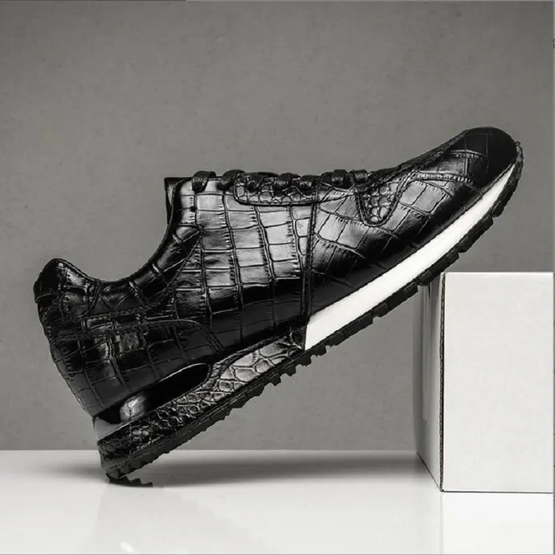 Hoogwaardige mannen Volledig winst Leer Casual Dialy Sneakers Crocodile Design Nature Lederen Men Comfortabele Hoogte toenemende schoenen D2A11