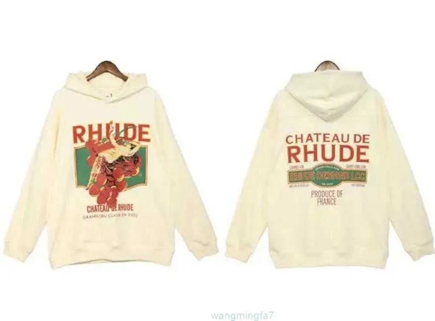 Fca6 Heren en dames Luxe merkontwerper Beige mode met lange mouwen Rhude Vintage letters afdrukken High Street mannetjes losse pullover sweatshirts