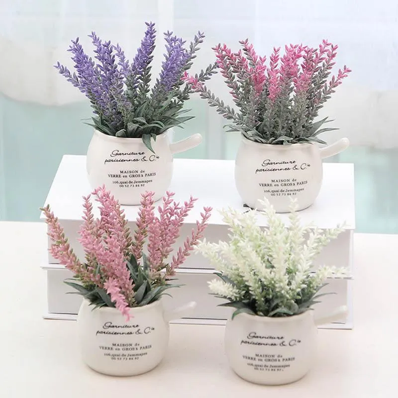 Decorative Flowers & Wreaths Fake Plants1 Pcs Artificial Mini Potted Plants Home Decoration Lavender Bonsai Floral For Shop Garden Party1