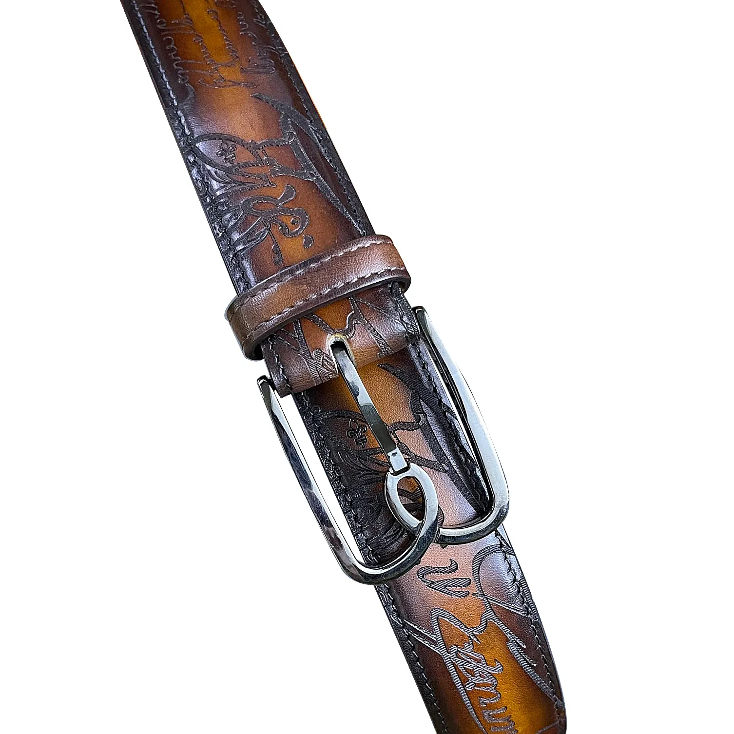 Men's needle buckle belt women's steel buckle belt high-quality handmade genuine leather antique coloring process fashionable