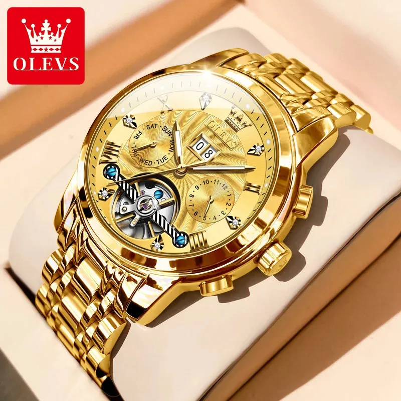 Wristwatches OLEVS Top Brand Men Watches Automatic Mechanical Watch 50M Waterproof Stainless Steel Skeleton Design Watches Reloj de hombre 231128