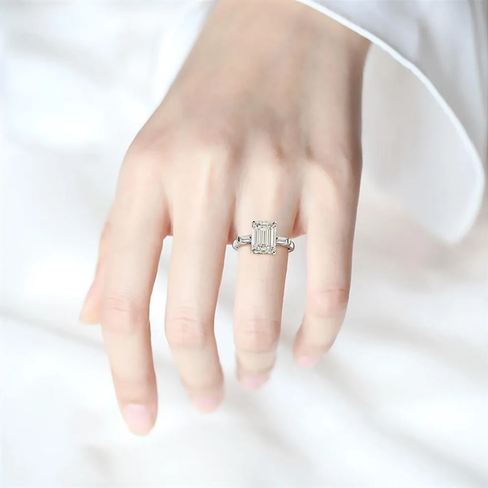Wong chuva 925 prata esterlina esmeralda corte criado moissanite pedra preciosa casamento noivado diamantes anel jóias finas todo q121228p