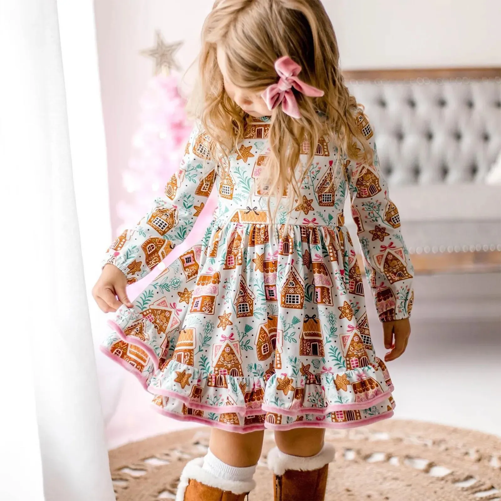 Dancewear Girls Tight Dress Toddler Long Sleeve Christmas Prints Fall Dance Party Dresses Kids Clothes 231128