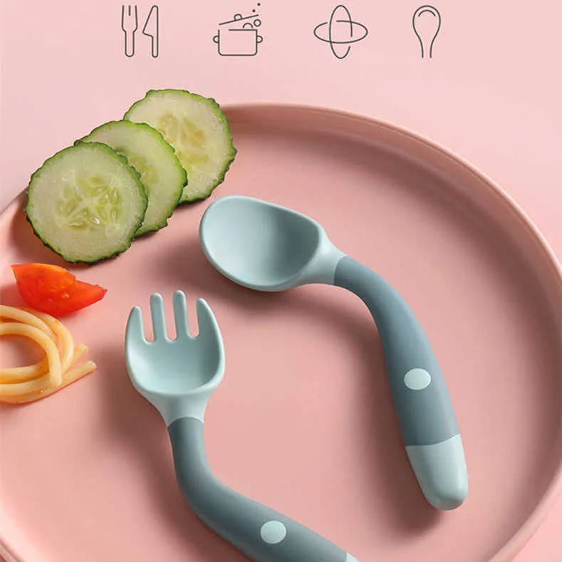 Cups Dishes Utensils Baby Spoon Silicone Spoon Fork for Baby Utensils Set Auxiliary Food Toddler Eating Training Infant Tableware Bendable Soft Fork P230314