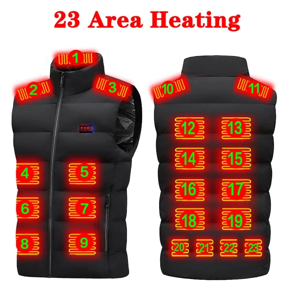 Men's Vests 23 Zone Heated Jacket Fashion Men Women Coat Intelligent USB Electric Heating Thermal Warm Clothes Winter Heated Vest Plussize 231128