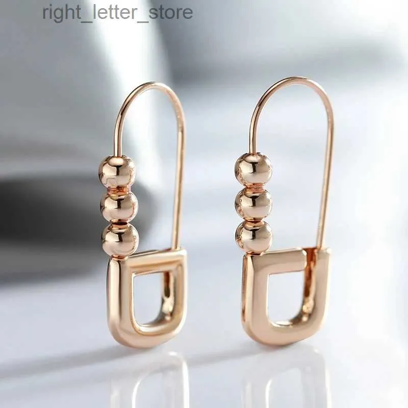 Stud Wbmqda Unique Gloosy Pin Shape Drop Earrings For Women 585 Rose Gold Color Fashion Daily Party Fine Jewelry Accessories YQ231128