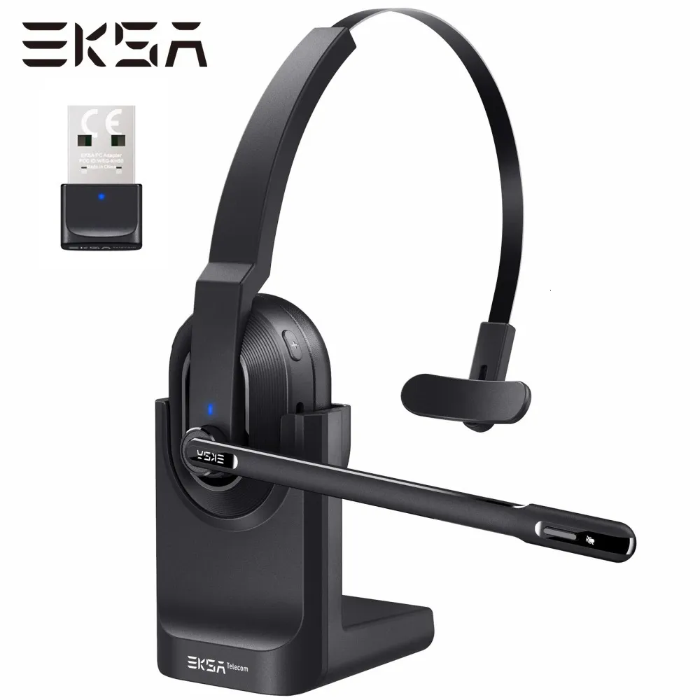 Headset Eksa H5 Bluetooth 5.0 Hörlurar med ENC -samtalsljud som avbryter Mic PC Wireless Headset med laddningsbas USB -dongle för Office 231128