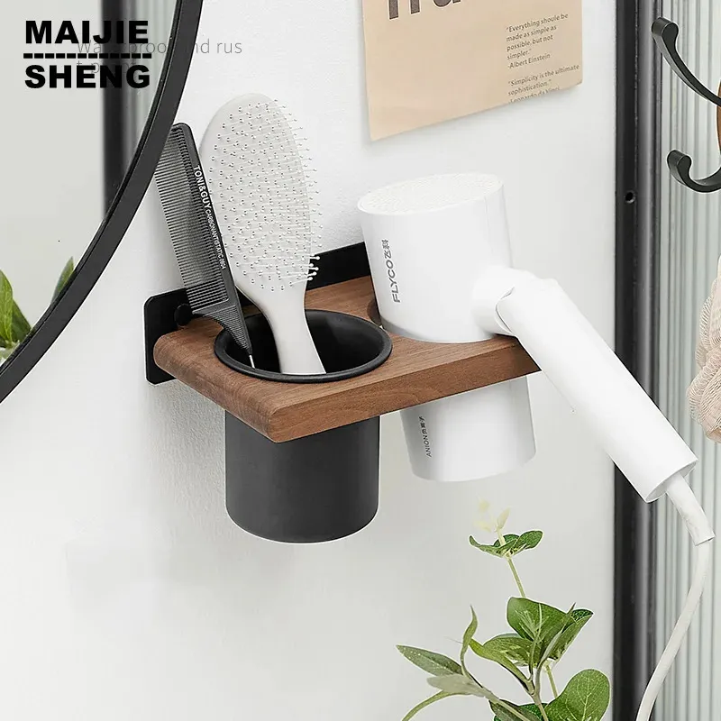 Bathroom Shelves Wooden Beauty Hair Appliance Holder Bathroom Wall Mount Hair Dryer Holder Hair Care Styling Tool Organizer Farmhouse 231124