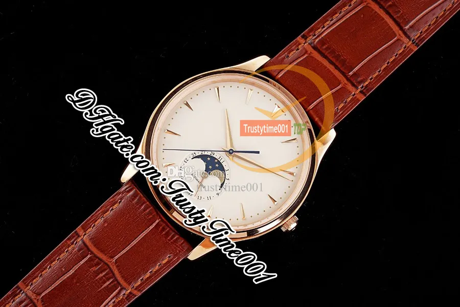 AZF Master Ultra Thin 1362520 Cal.925 Automatic Mens Watch Moon Phase Date 39mm Rose Gold Case White Dial Brown Leather Strap Super Edition trustytime001Watches