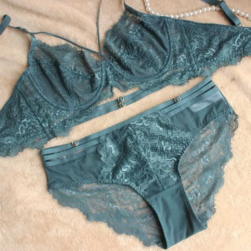 Top classic bandage bra set lingerie push up brassiere lace underwear set  sexy transparent panties for women underwear