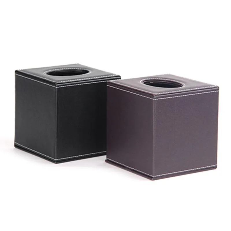 Organization PU Leather Square Facial Tissue Box Cover Napkin Holder Paper Towel Dispenser Container Household Office Cube for Home Car Decor