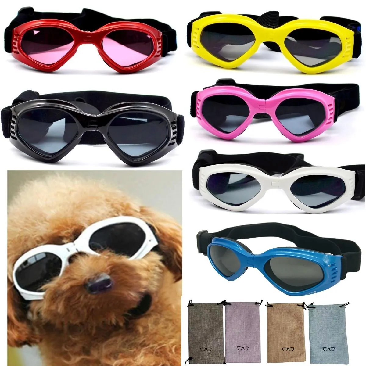 Solglasögon 12st hundglasögon med väska mode husdjur solglasögon ögon slitage hundskydd uv solglasögonglasögon solglasögon