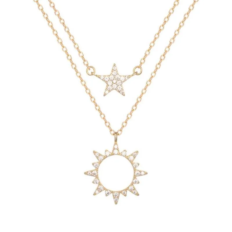 Pendanthalsband Vintage 925 Sterling Silver Sun Moon Double Layers Choker för kvinnliga smycken