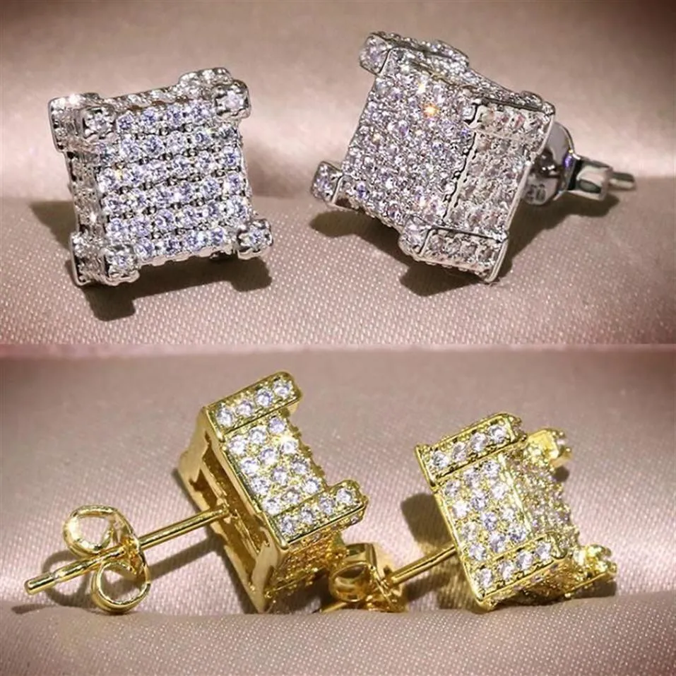 Orecchini per borchie hip hop maschile gioielli di alta qualità in oro rotondo in argento in argento overogni di diamanti per uomo regalo 2999