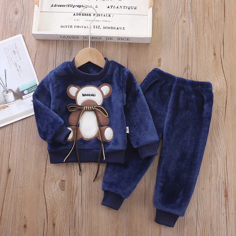 Pyjamas Autumn Winter Baby Clothes Pyjamas Set Girls Boys Warm Flannel Fleece Cartoon Bear Pyjamas Kids Home Suit 0-5y 231124