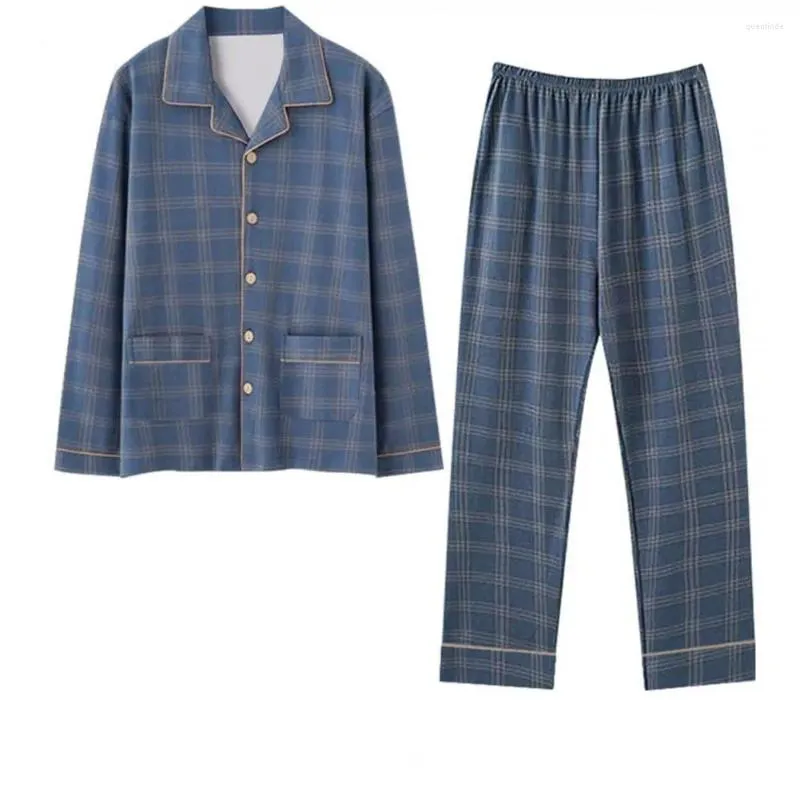 Pantaloni da pigiama da notte da uomo Set da casa Abbigliamento da casa stampato Pigiama per la famiglia Elegante pigiama primavera/autunno con colletto a bavero a maniche lunghe