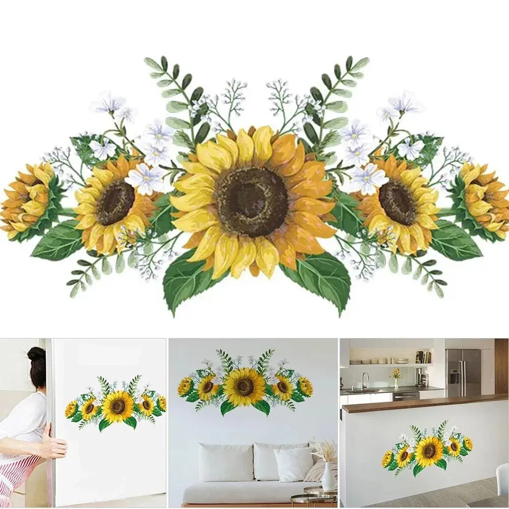 Stickers muraux JJYY 1PC 60cmx30cm peint tournesol plante verte fleur pour chambre d'enfants chambre décoration décalcomanie 231128