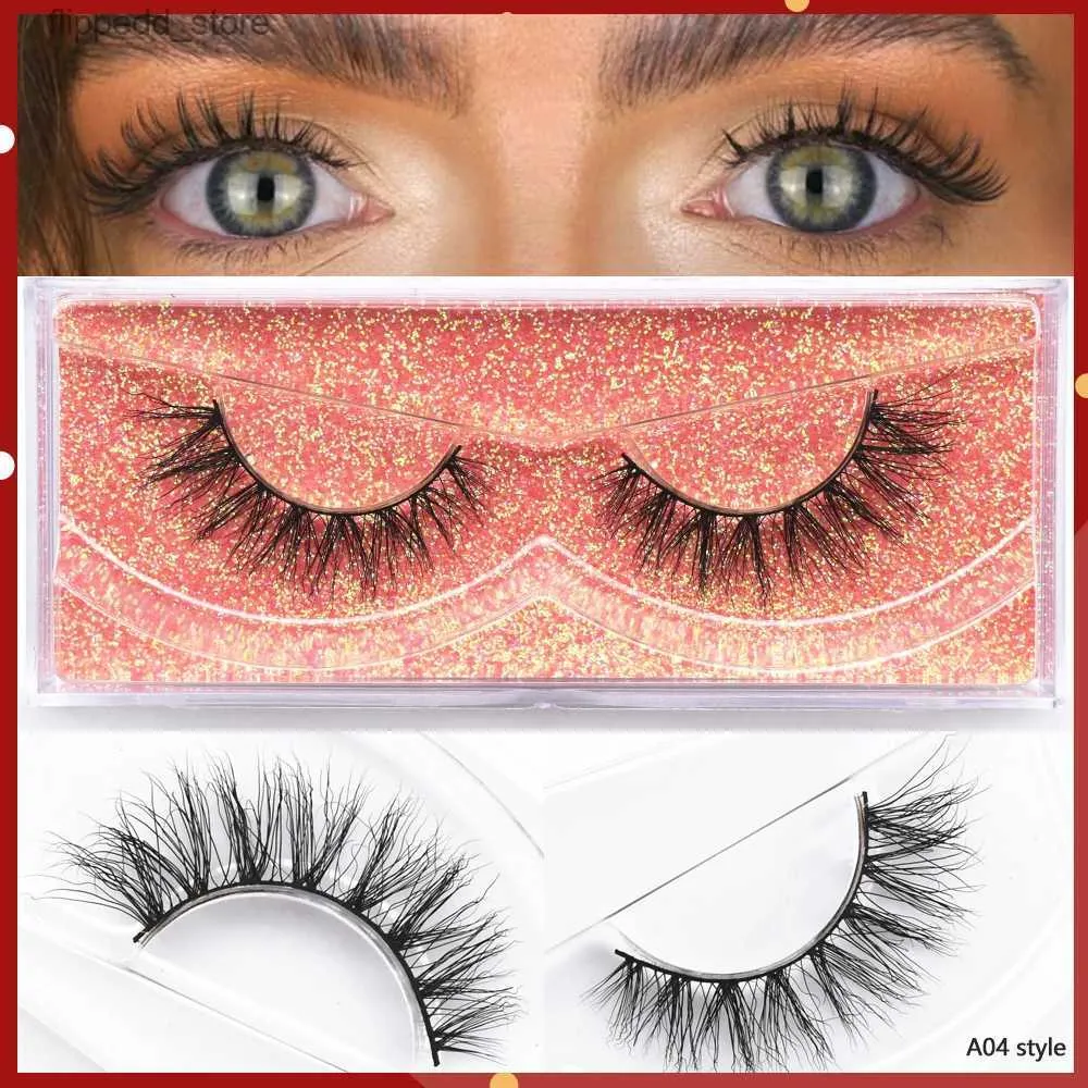 Falska ögonfransar A04 LASSES 3D Mink Eyelashes Naturliga korta fransar Valiga falska ögonfransar blossade Mink Lashes Makeup Eyelashs Extension Faux Cils Q231129