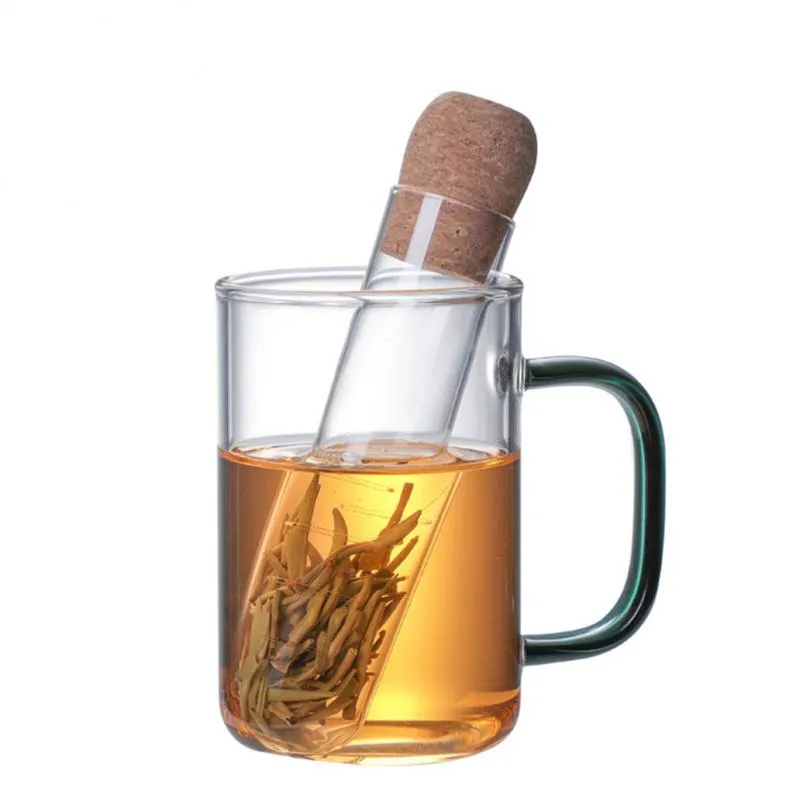 Tea Tools Reusable Transparent Glass Tea Strainer Infuser Filter Pipe Drinkware Kitchen Tool With Cork Lid Brewing Test Tube For Mug Fancy Loose Teas Leaves WLL1773