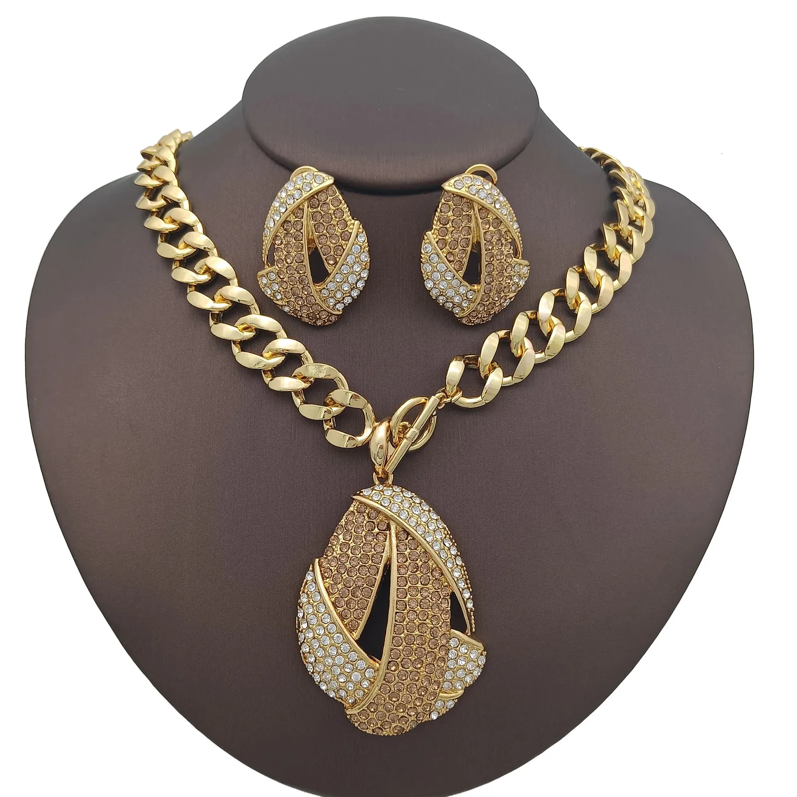 Bruiloft Sieradensets Dubai Voor Vrouwen 18K Vergulde Ketting Oorbel Set Voor Feestsieraden 231128