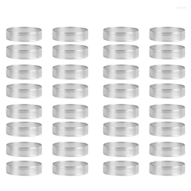 Formy do pieczenia 32PCS Stal nierdzewna Ring Pierścień Oporne na ciepło do pomocy do ciasta okrągłego podwójnie walcowanego metalowego formy 6 cm