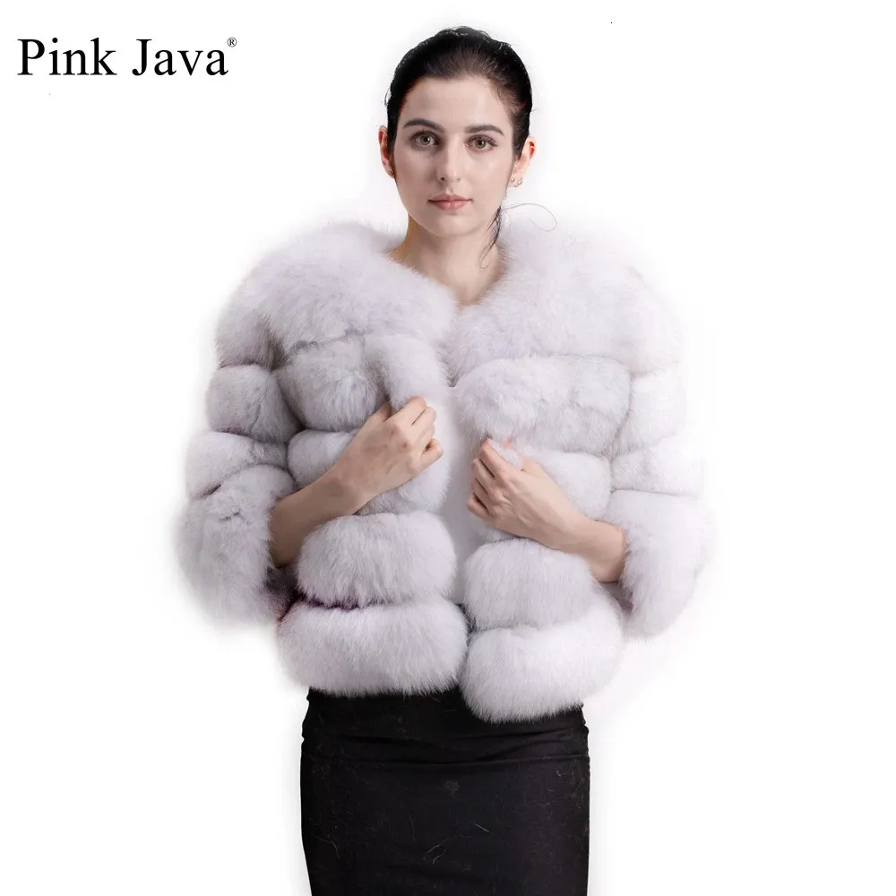 女性の毛皮のフェイクピンクジャワ1801本物の毛皮のコート女性冬の太いジャケットショート卸売本物の袖231128