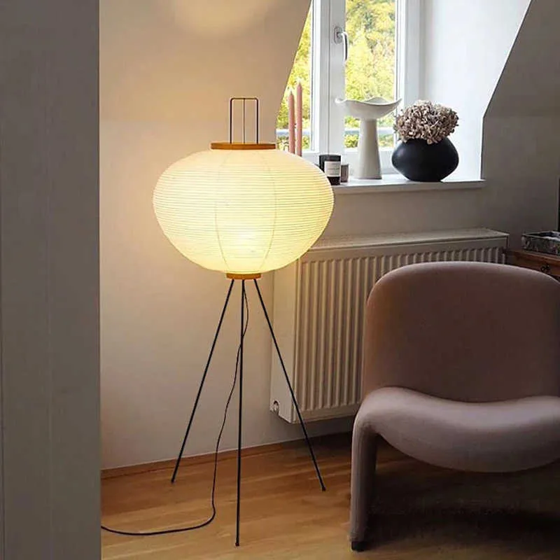 Rice Paper Floor Lamp – Modern White Paper Lantern Standing Lamp For Bedroom, Living Room, Soft Warm Glow, Quick Assembly, No Tools Needed