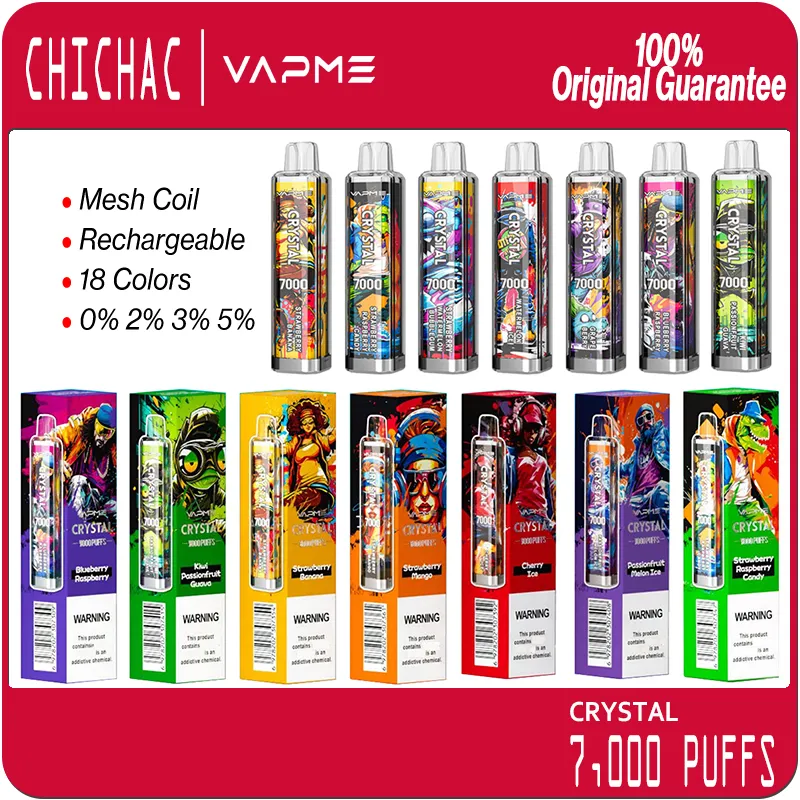 Vapme Crystal 7000 Puffs engångsvapspenna Puff 7K E Cigaretter 18 Flavors Mesh Coil Rechargeble Vapers Vaporizers