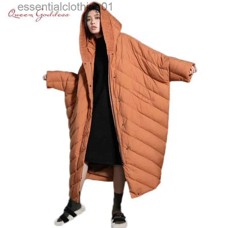 Parkas en duvet pour femmes Manteau d'hiver chauve-souris traîneau style de mode lâche et tendance causale femmes er long er grande taille doudoune capuche parkas L231129