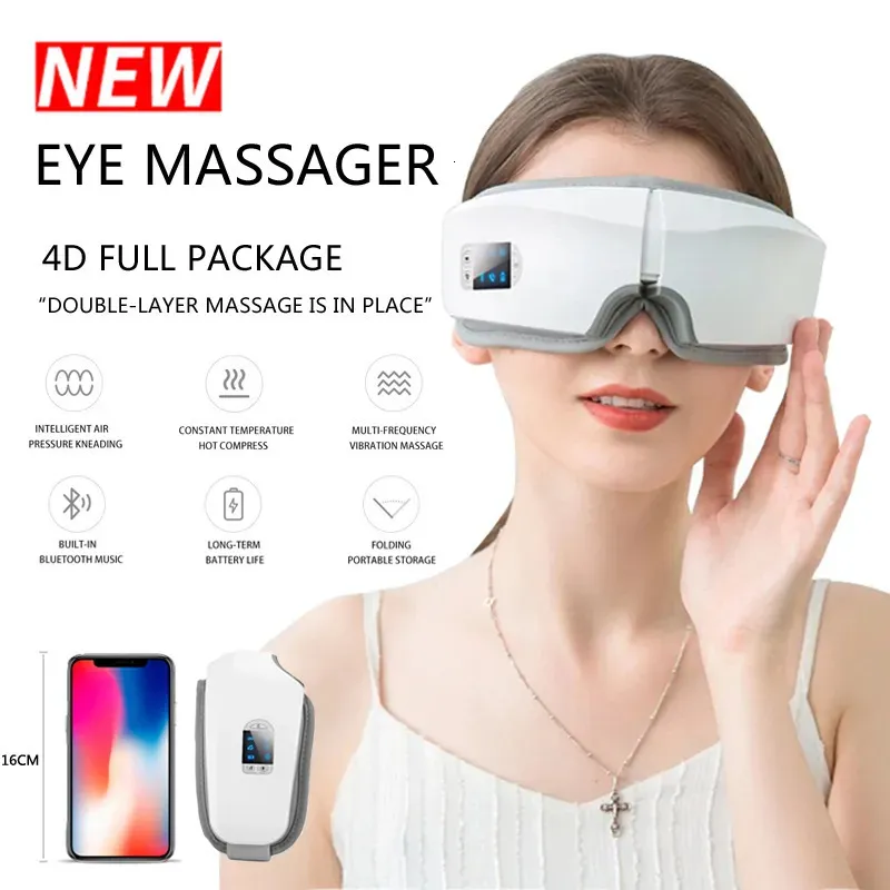 Ansiktsvårdsenheter Eye Massager 4D Smart Airbag Vibration Eye Care Instrument Komprimera Bluetooth Eye Massage Glassar Trötthet Pouch Wrinkle 231128